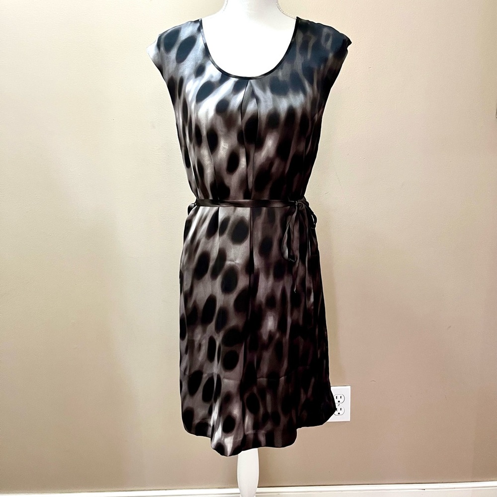 Kenneth Cole Black and Gray Animal Print Tie Waist Dress Size Petite Small
